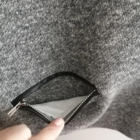 Maje French Terry Hoodie Black Leather Sleeves Heathered Gray Maje 2 or Medium - Picture 7 of 16